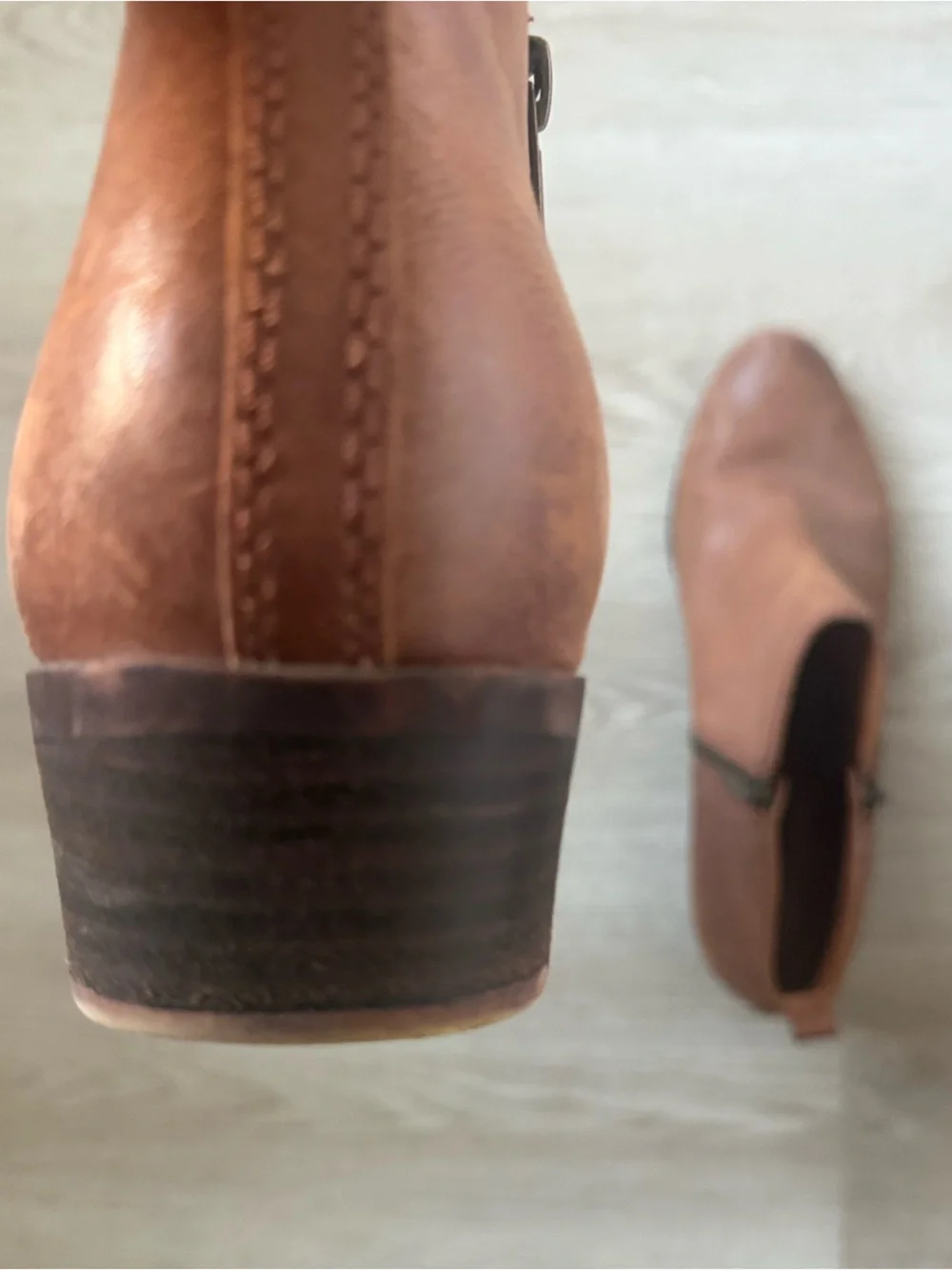 Lucky Brand Basel Leather Ankle Booties Toffee Brown Double Zip Low Block Heel